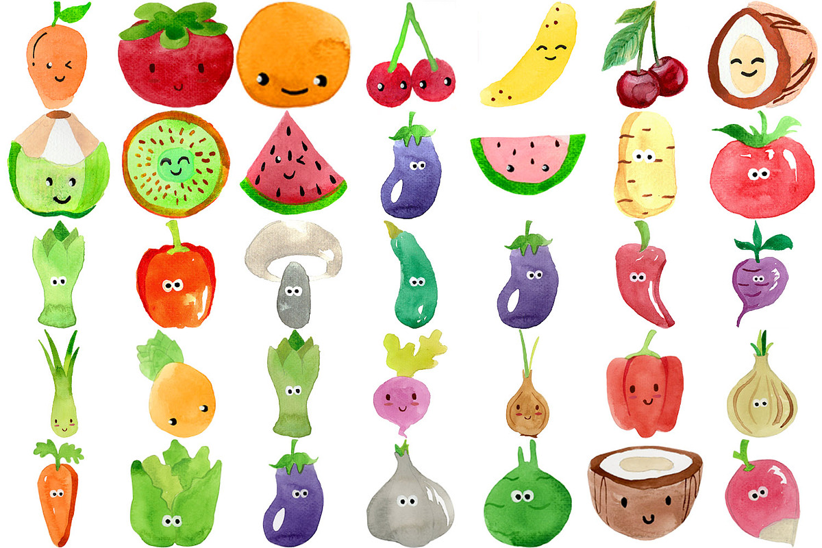68 Fruit and Veg With Faces Bundle, a Healthcare Illustration by LilyBoo Clipart (Photo 4 of 4)