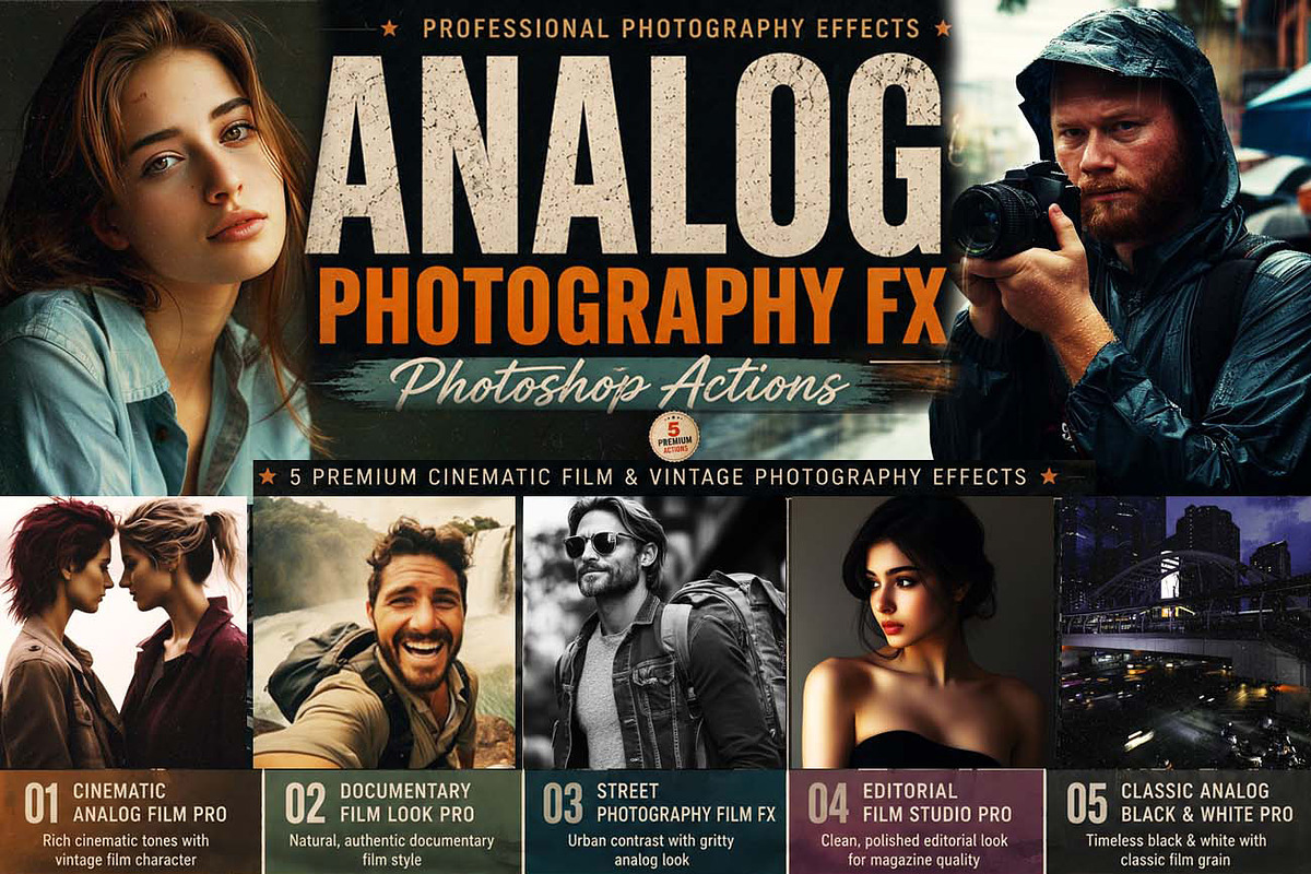 25 Analog FX Photoshop Action Bundle, an Action Add-On by Studio Retouch (Photo 13 of 59)