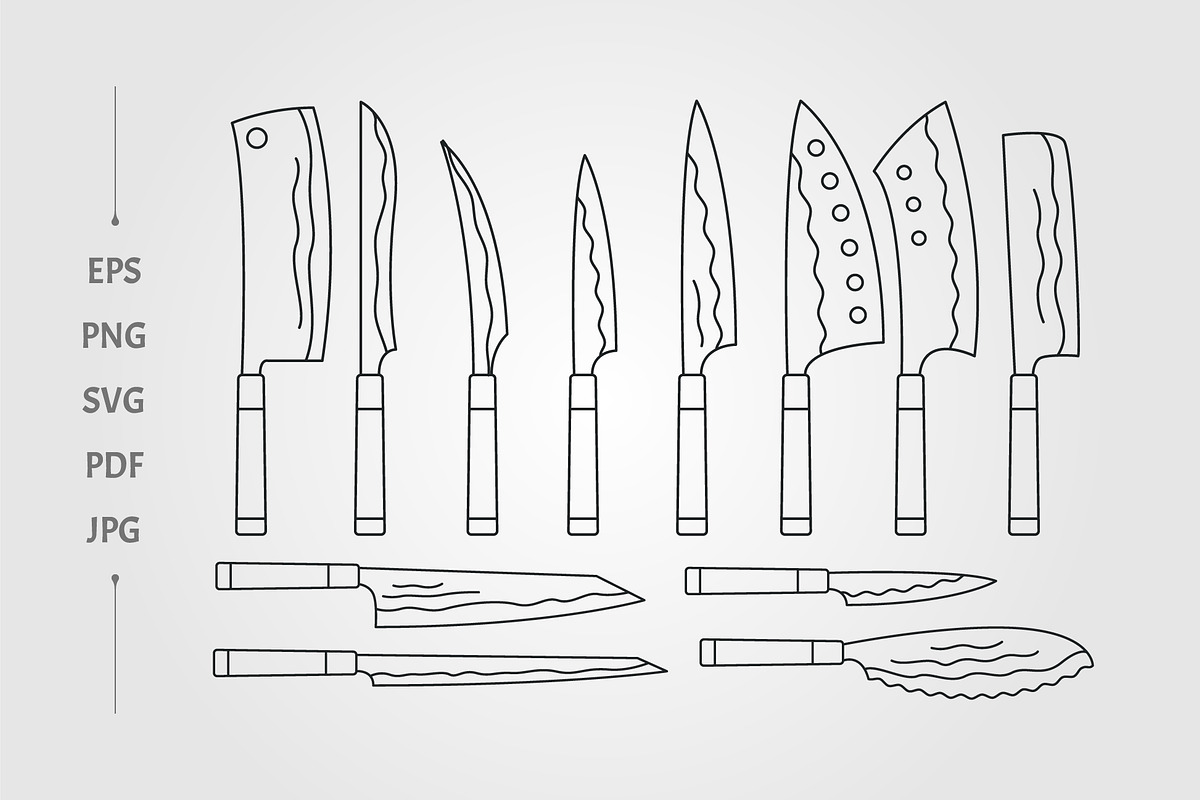 kitchen knife sets line art logo, an Object Illustration by lawoel