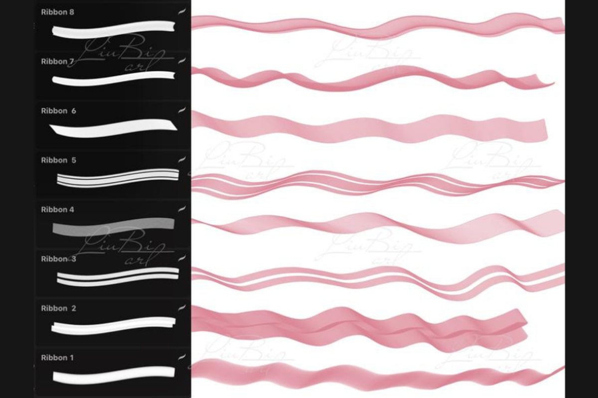 16 Procreate Ribbon Brushes Set, a Brush Add-On by LiuBi Art (Photo 2 of 3)