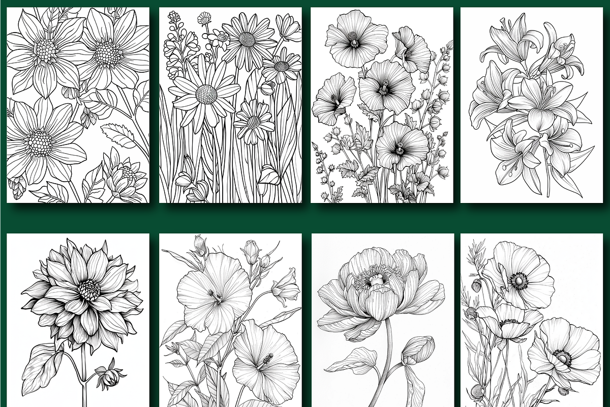 Botanical Flower Coloring Book, a Seasonal Illustration by Printable Design Store (Photo 5 of 7)