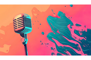 Vintage microphone with colorful, an Illustration by Lermont51