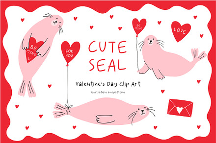 Cute Seal. Valentine's Day Clip Art