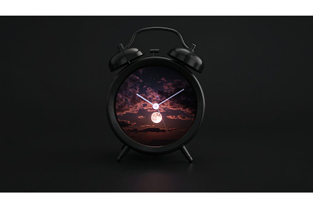 Black alarm clock with a surreal