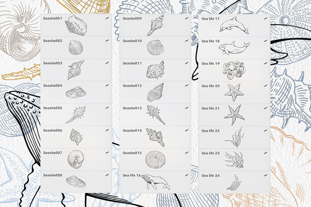 Sea life Procreate Stamp brushes, a Brush Add-On by ViktoriArt