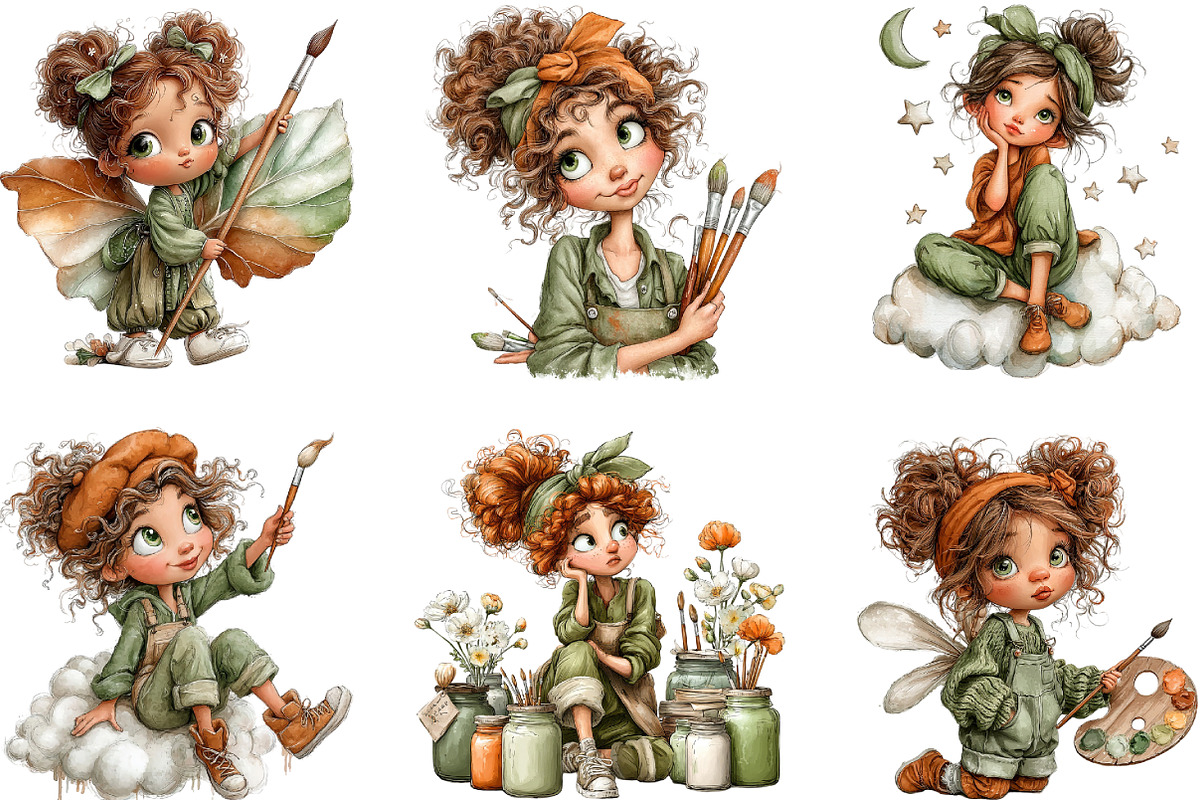 Whimsical Fairy Painter Clipart, an Illustration by CraftArtStudio (Photo 3 of 6)