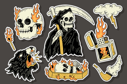 Vintage Sticker Skull Old School