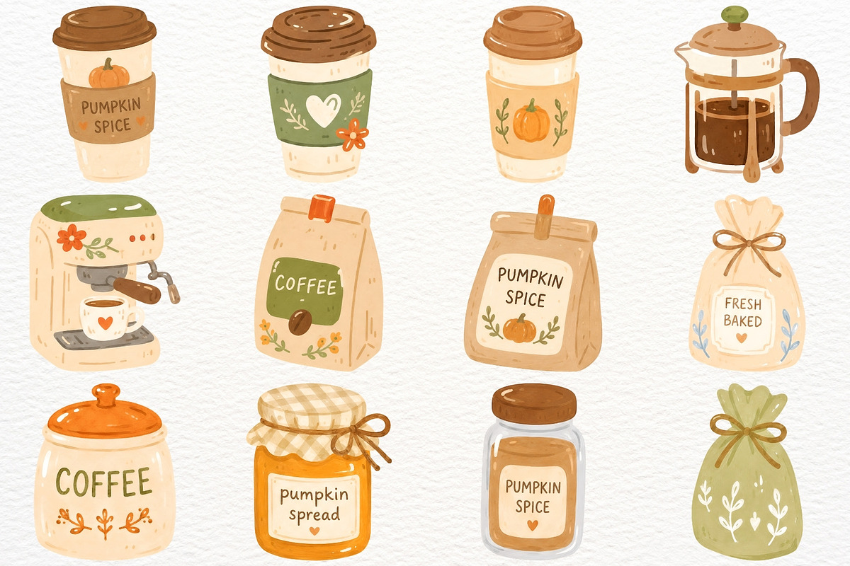 Pumpkin Spice Coffee Clipart Autumn, a Food Illustration by SugarCloudStudioArt (Photo 4 of 6)