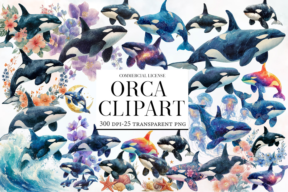 Watercolor Orca Clipart, an Illustration by Designworld (Photo 1 of 6)