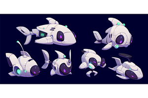 Cartoon underwater robot mascots, a Technology Illustration by Vector Tradition