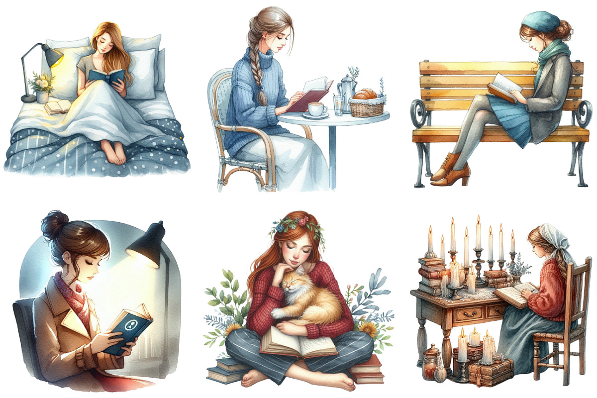 Watercolor Woman Reading Clipart, an Illustration by Daily.Designs (Photo 5 of 5)