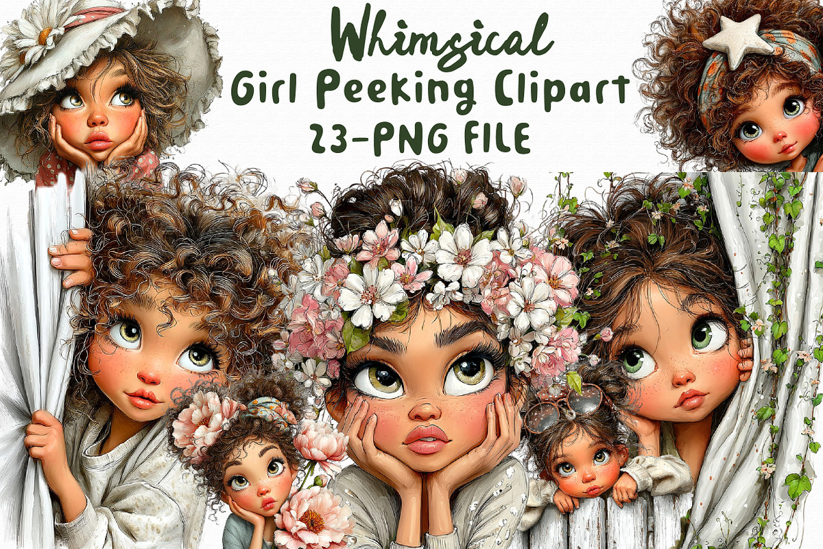 Whimsical Girl Peeking Clipart, an Illustration by Libby Wishes (Photo 1 of 7)