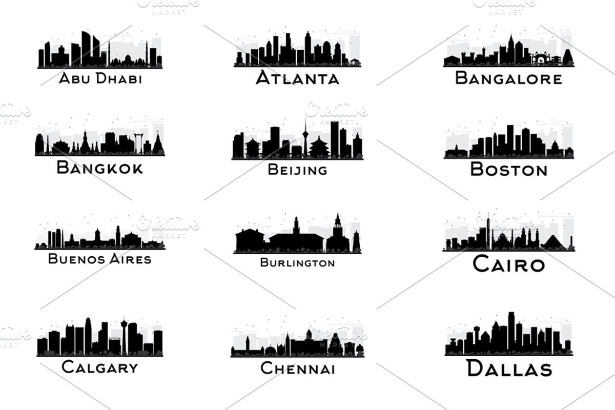 60 City Skyline Silhouettes Set 2, an Illustration by Booblgum (Photo 2 of 9)