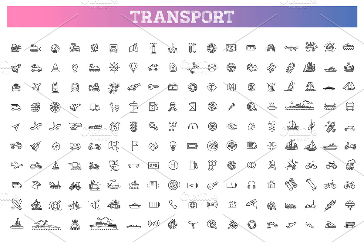 Transport Icons, Thin Line Design, an Outline Icon by Tettygreen (Photo 1 of 5)
