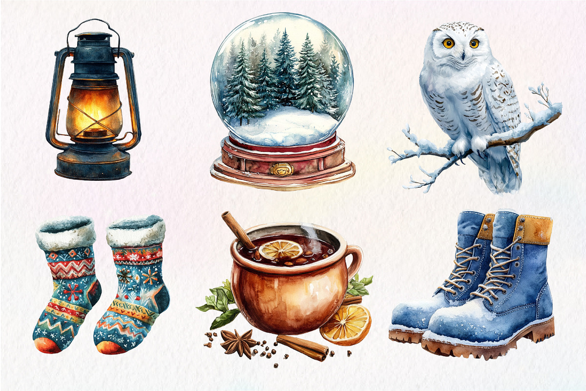 Winter Mood Watercolor Clipart, an Illustration by Dream Creation (Photo 5 of 6)