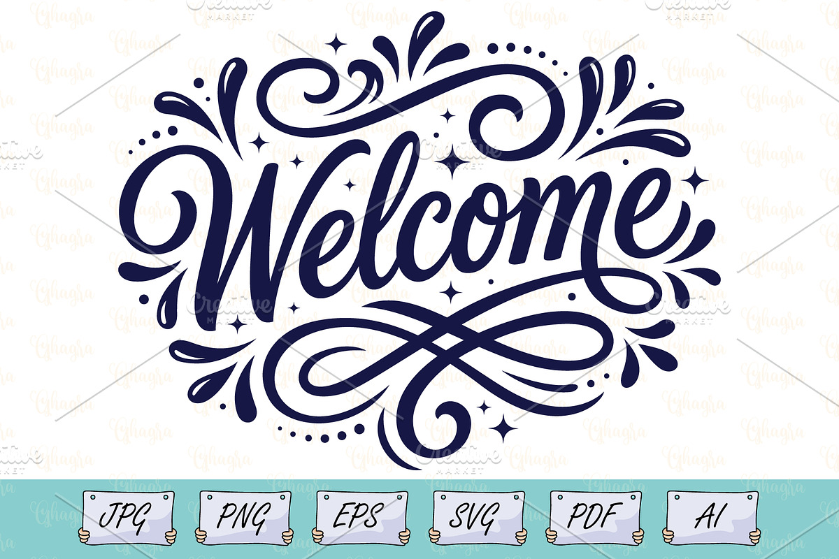 Welcome Typography Hand Lettering, a Decorative Illustration by Ghagra (Photo 1 of 7)