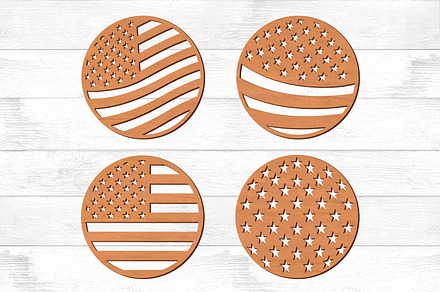 USA Flag Round Coasters Template SVG