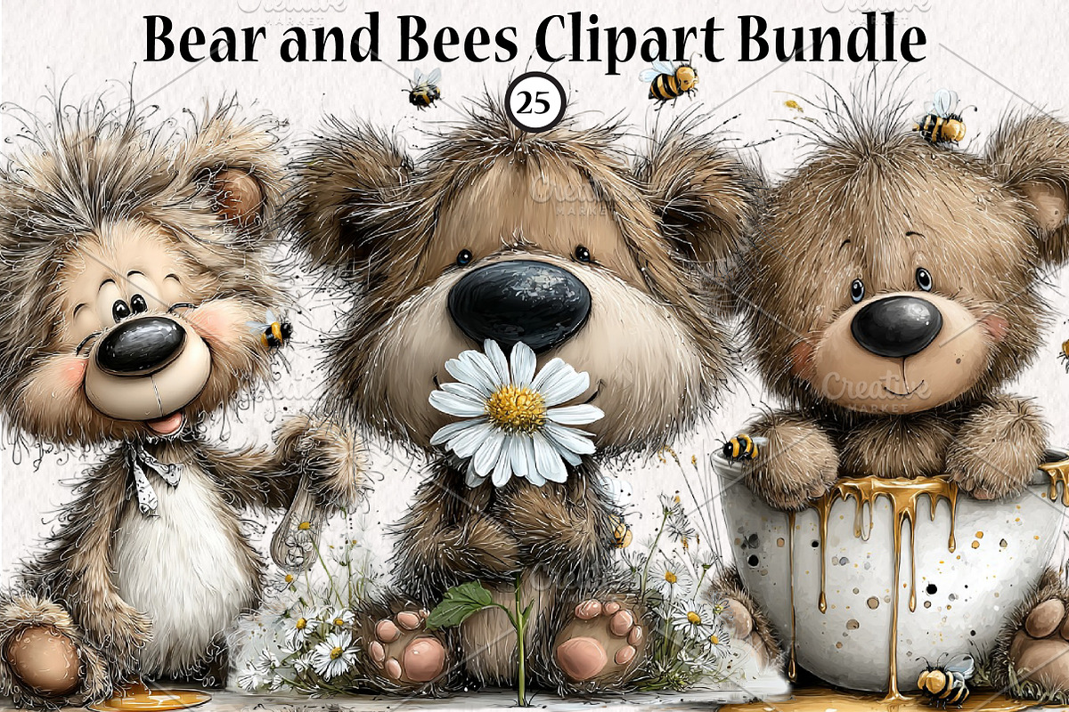 Bear and Bees Clipart Bundle, a Seasonal Illustration by CreationArt (Photo 1 of 6)