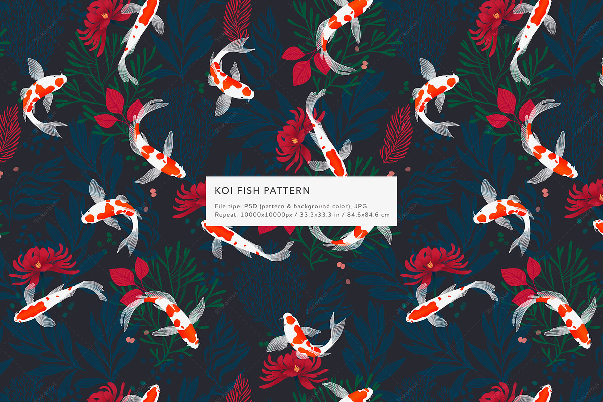 Koi Fish. Japanese seamless patterns, a Pattern Graphic by likorbut