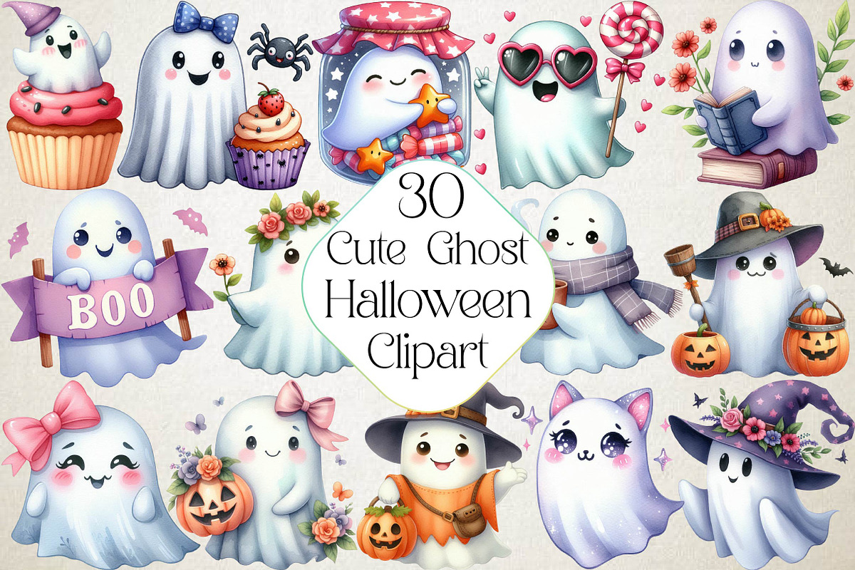 Cute Halloween Ghost Clipart, an Illustration by DreamPrint404 (Photo 1 of 4)