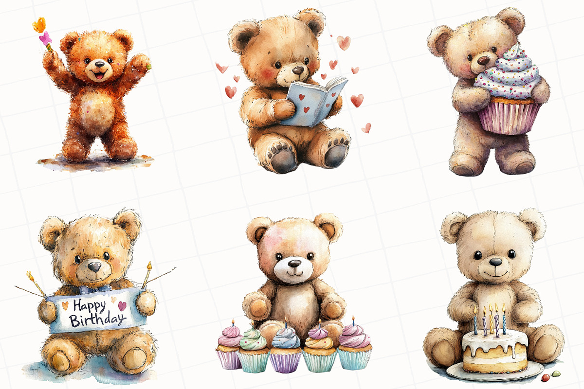 Birthday Teddy Bear Clipart, an Illustration by OK Design (Photo 5 of 5)