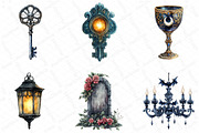 Watercolor Whimsigoth Halloween Clip, an Illustration by DreamPrint404 (Thumbnail 2 of 6)