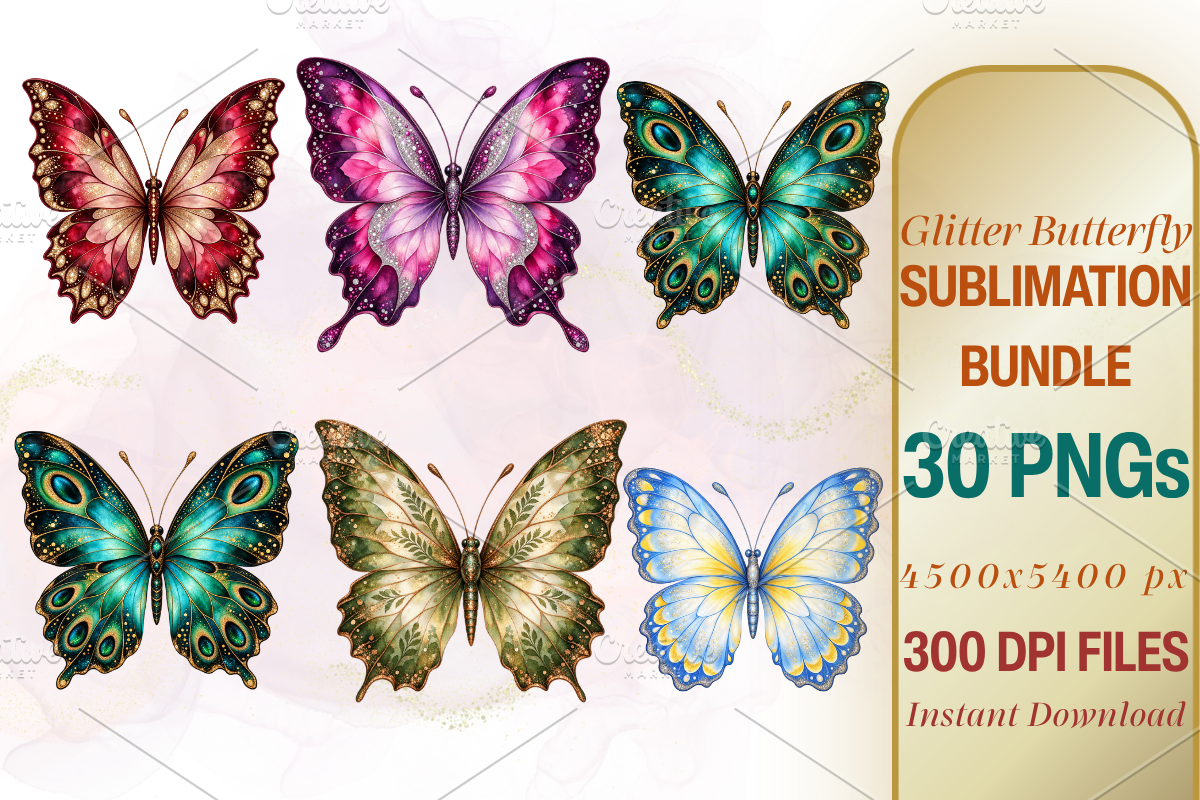 Glitter Butterfly Clipart PNG Bundle, an Animal Illustration by Ink Gallery (Photo 5 of 13)