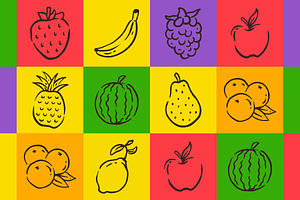 Fruit Vector Outline Handdrawn, a Pattern Graphic by Mangustudio