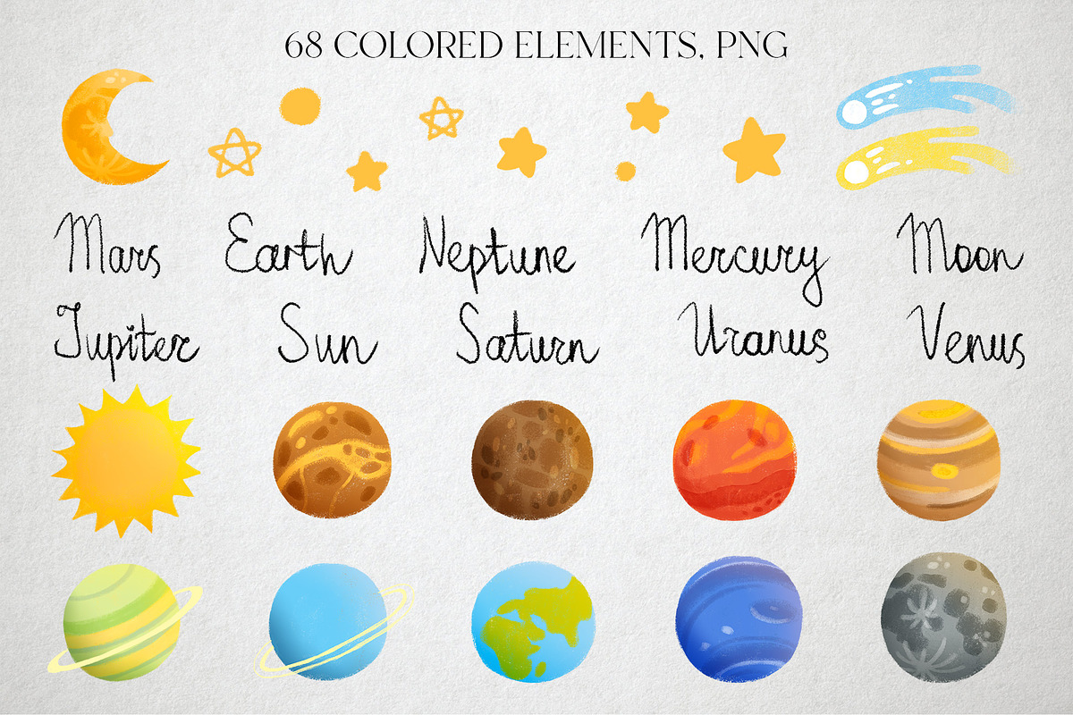Solar system. Cute Planets Clipart, a Decorative Illustration by LukaJreym (Photo 3 of 12)