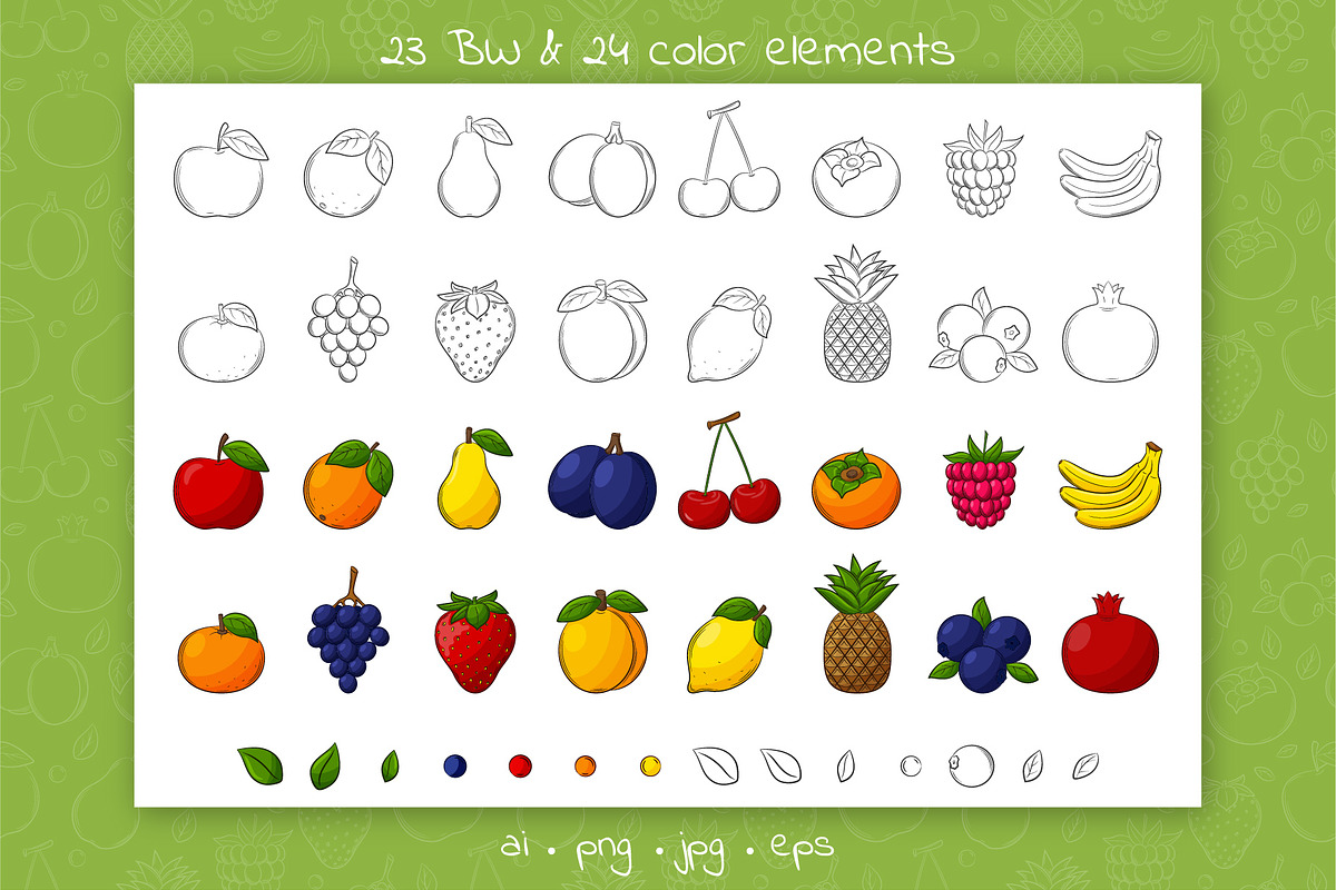 Bright fruits. Cliparts and Patterns, a Food Illustration by Valeria Soloveva (Photo 2 of 14)