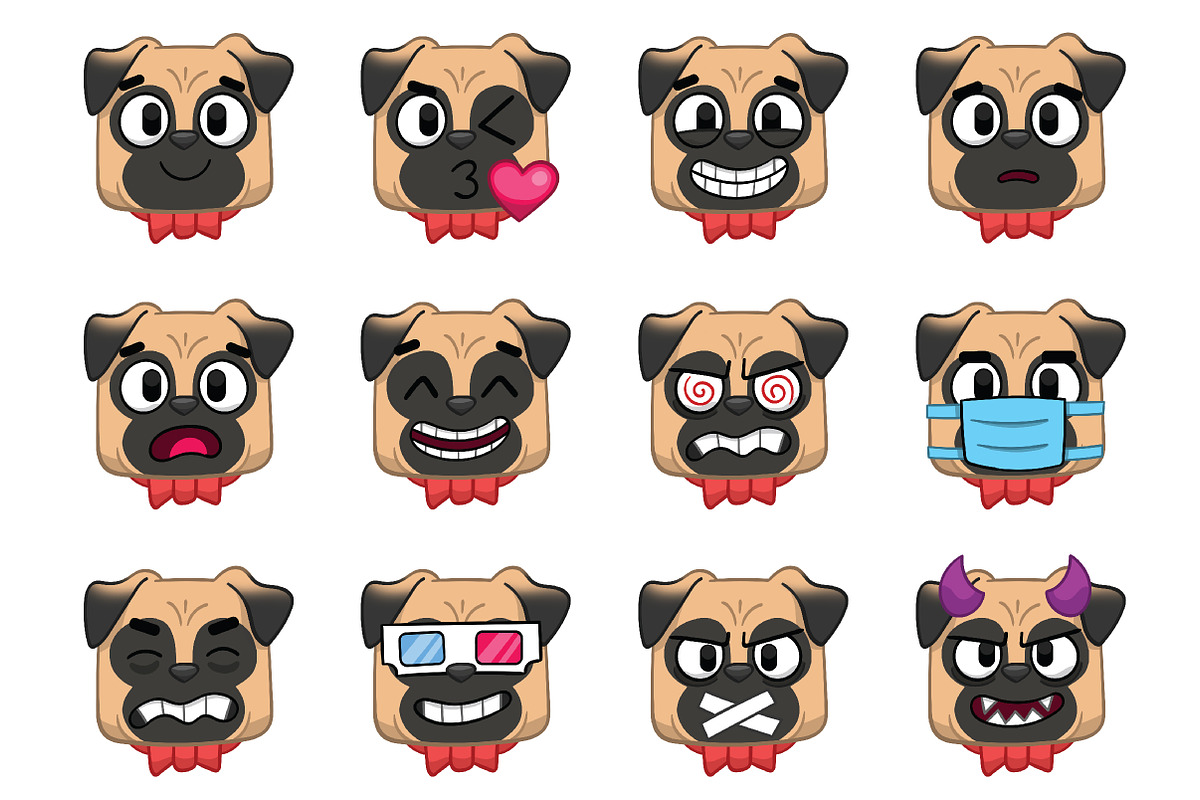 Pug Emoji Set, an Animal Illustration by Cartoon Shop (Photo 4 of 10)