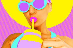 Fashion minimal collage. Mix photo and illustration. Stylish bea