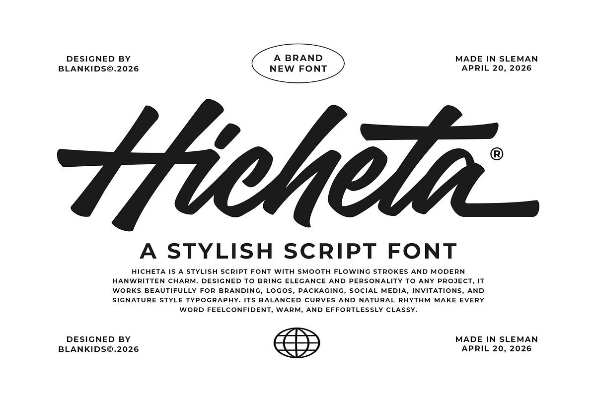 Hicheta a Modern Stylish Script Font, a Script Font by Blankids Studio (Photo 1 of 12)
