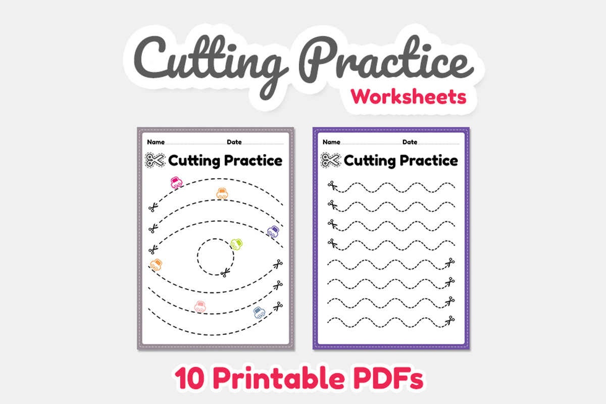 Cutting practice for kids worksheets, an Education Illustration by TukTuk Design (Photo 5 of 7)