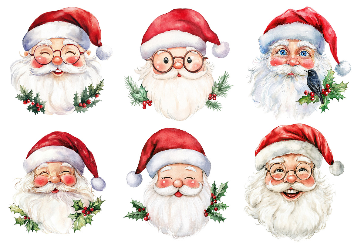 Retro Funny Santa Claus Face Clipart, an Illustration by Designworld (Photo 2 of 6)