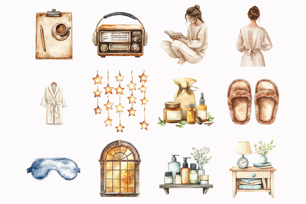 Watercolor Pajama Time Clipart, an Illustration by Design Market (Photo 2 of 4)
