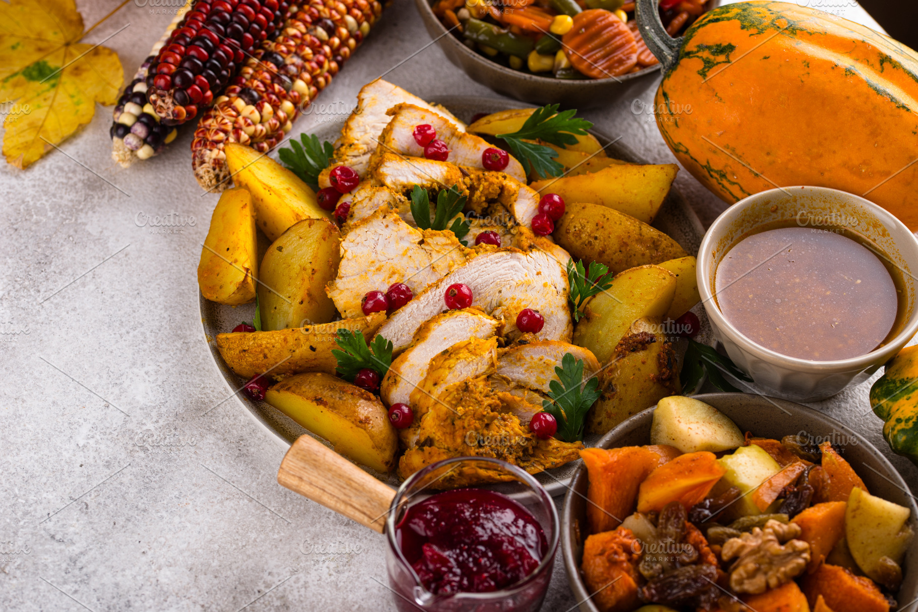 Thanksgiving day dinner with turkey, a Food & Drink Photo by Yulia Furman
