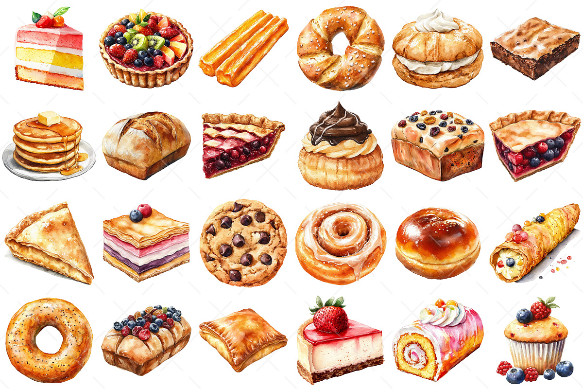 Watercolor Bakery Element Clipart, an Illustration by Craft Nest (Photo 2 of 4)