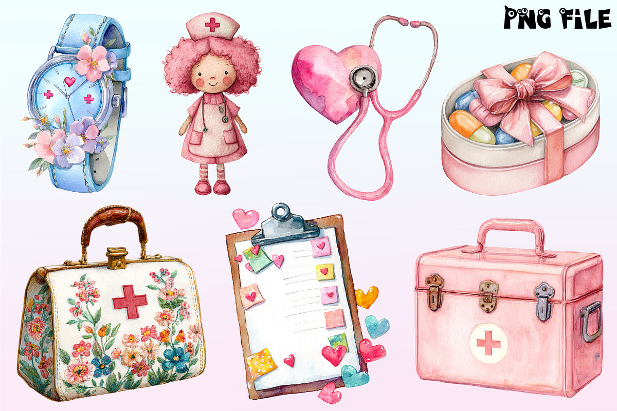 Watercolor Coquette Nurse Clipart, a Graphic by CitraGraphics (Photo 2 of 4)