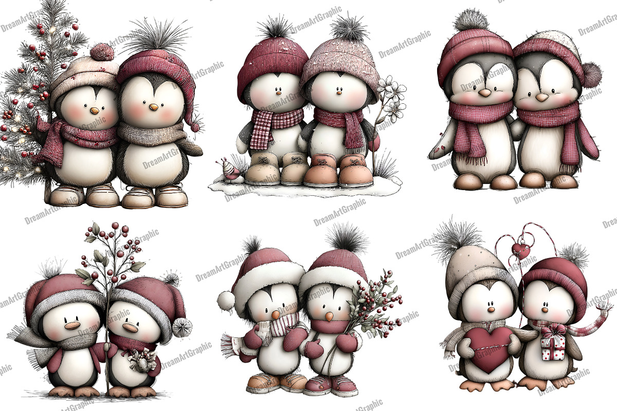 Quirky Christmas Penguin Couple, an Illustration by DreamArtGraphic (Photo 3 of 5)