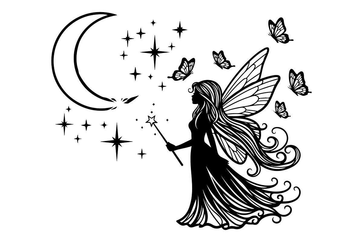 Fairy Moon Butterfly Silhouette, an Object Illustration by Gaye Art (Photo 11 of 31)