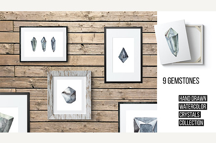 Watercolor Crystals and Gemstone Set