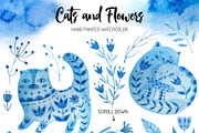 Watercolor Cats and Flowers, an Animal Illustration by Olesya Agudova (Thumbnail 2 of 7)