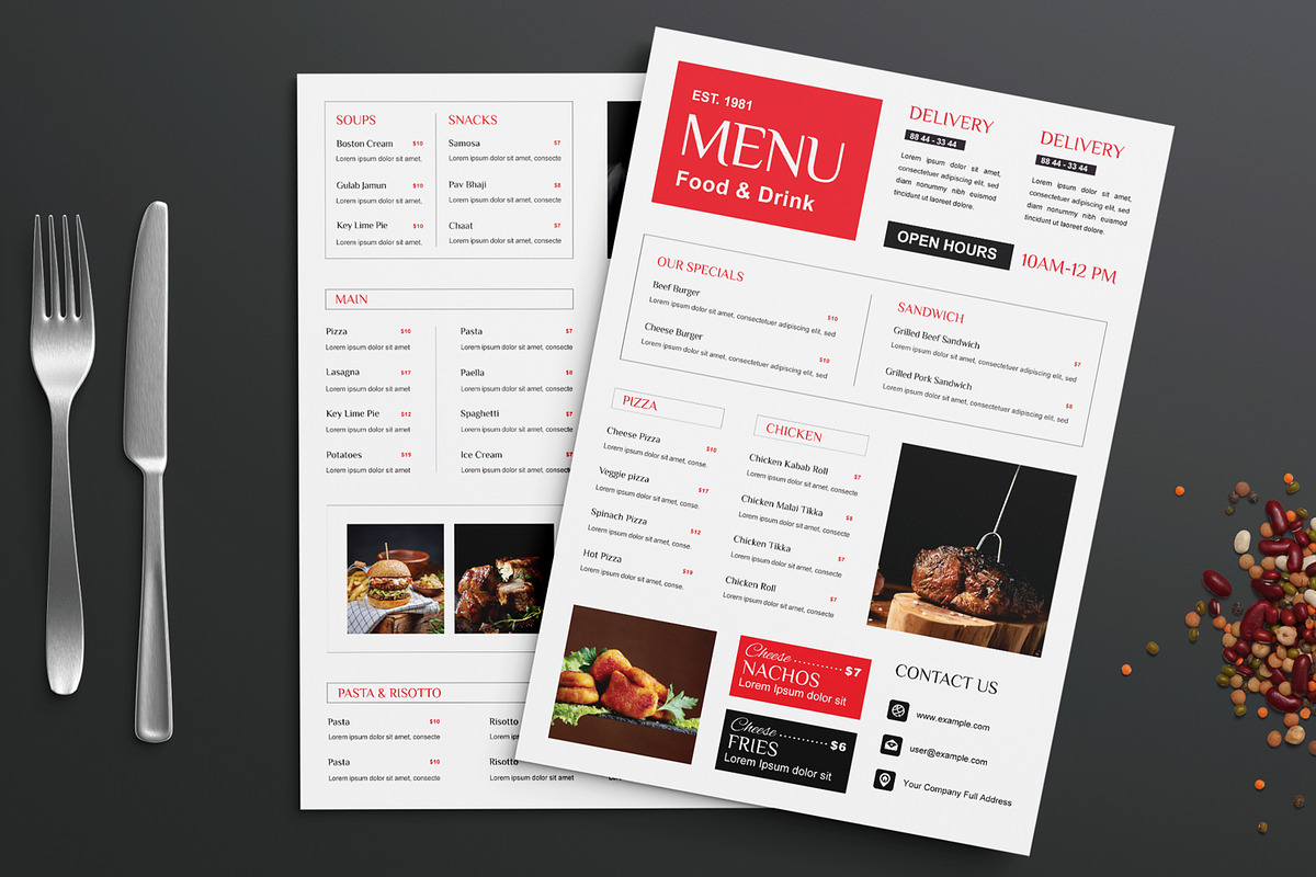 Clean Food Menu Template, a Stationery Template by ContestDesign (Photo 1 of 2)