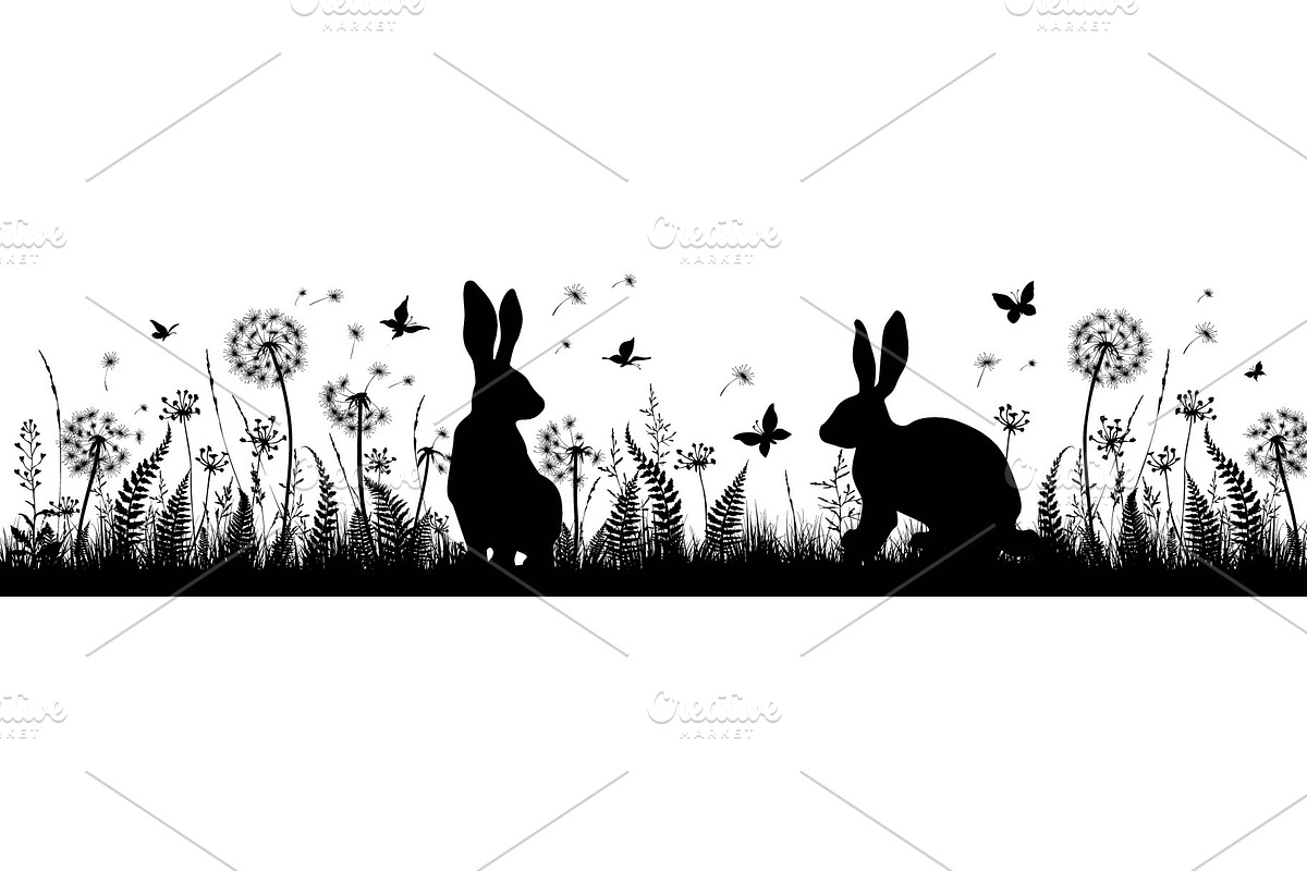 Floral background with rabbits., an Animal Illustration by VetaDesign