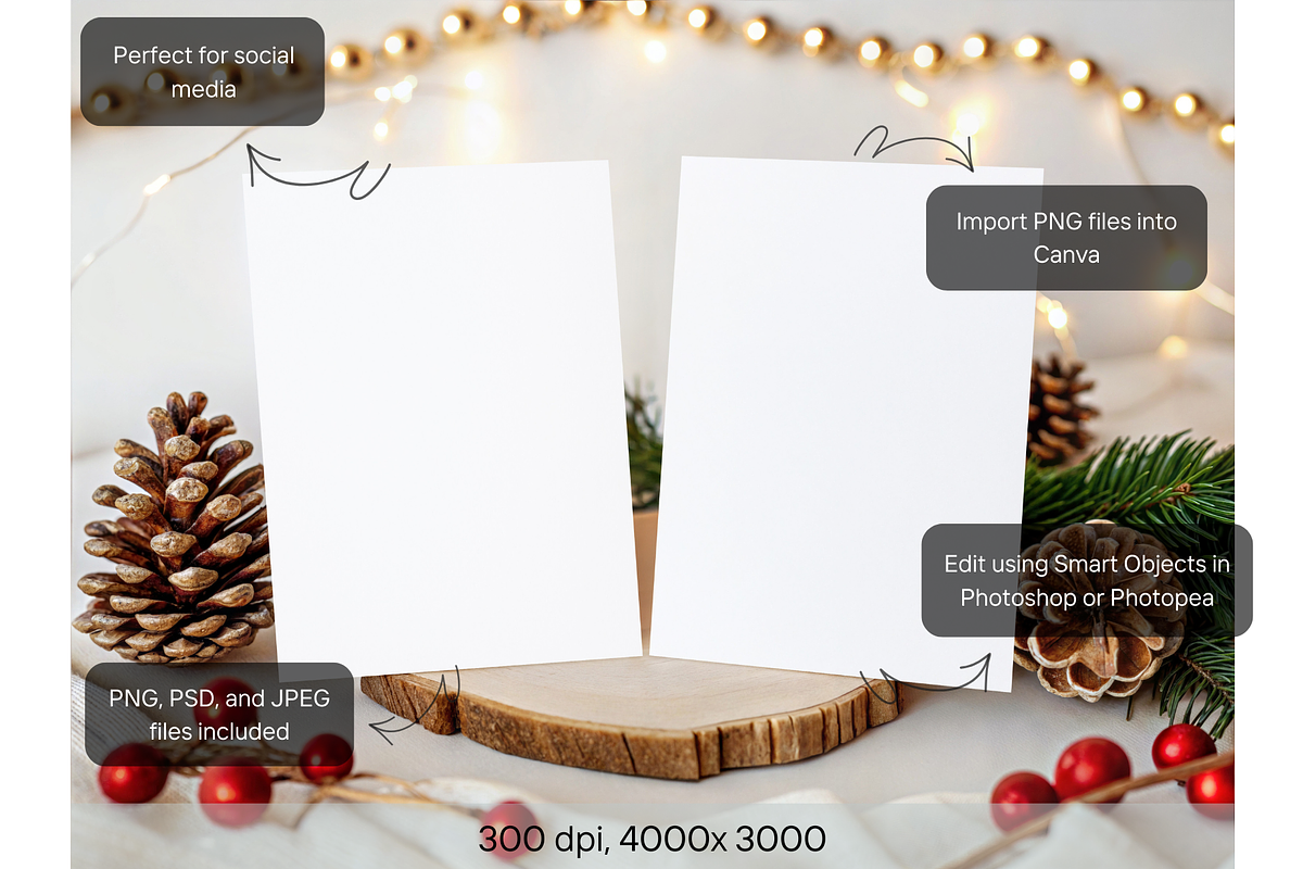 Christmas Card Mockup with Pinecones, a Product Mockup by MockupWizard (Photo 2 of 5)