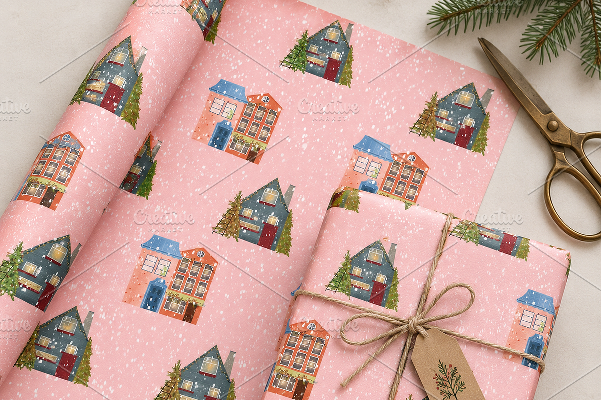 Hand drawn Christmas Houses Patterns, a Decorative Illustration by Oleksandra Illustrates (Photo 8 of 9)