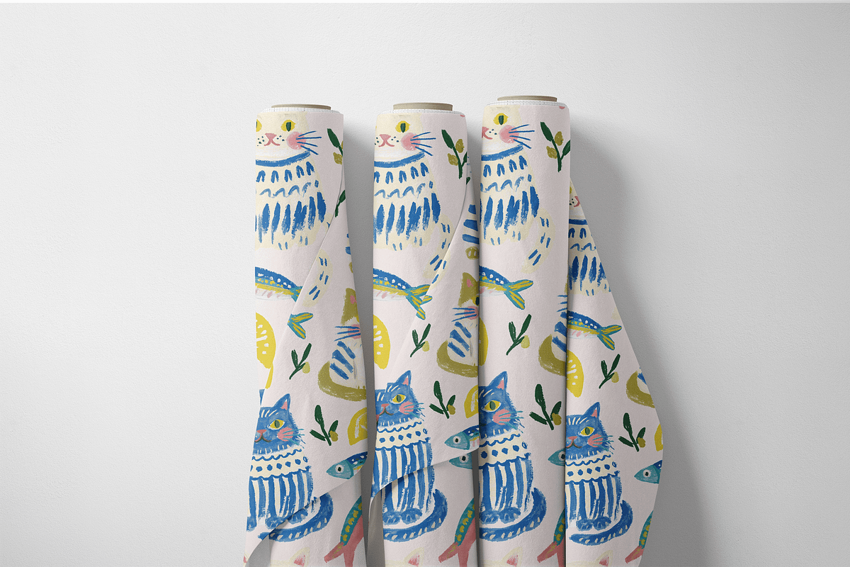 Seamless Cute Cat and Fish Pattern, a Pattern Graphic by Pati Charm Studio (Photo 6 of 6)