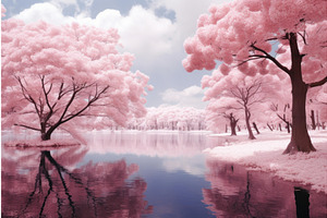 Serene Pink Magical Forest Lake