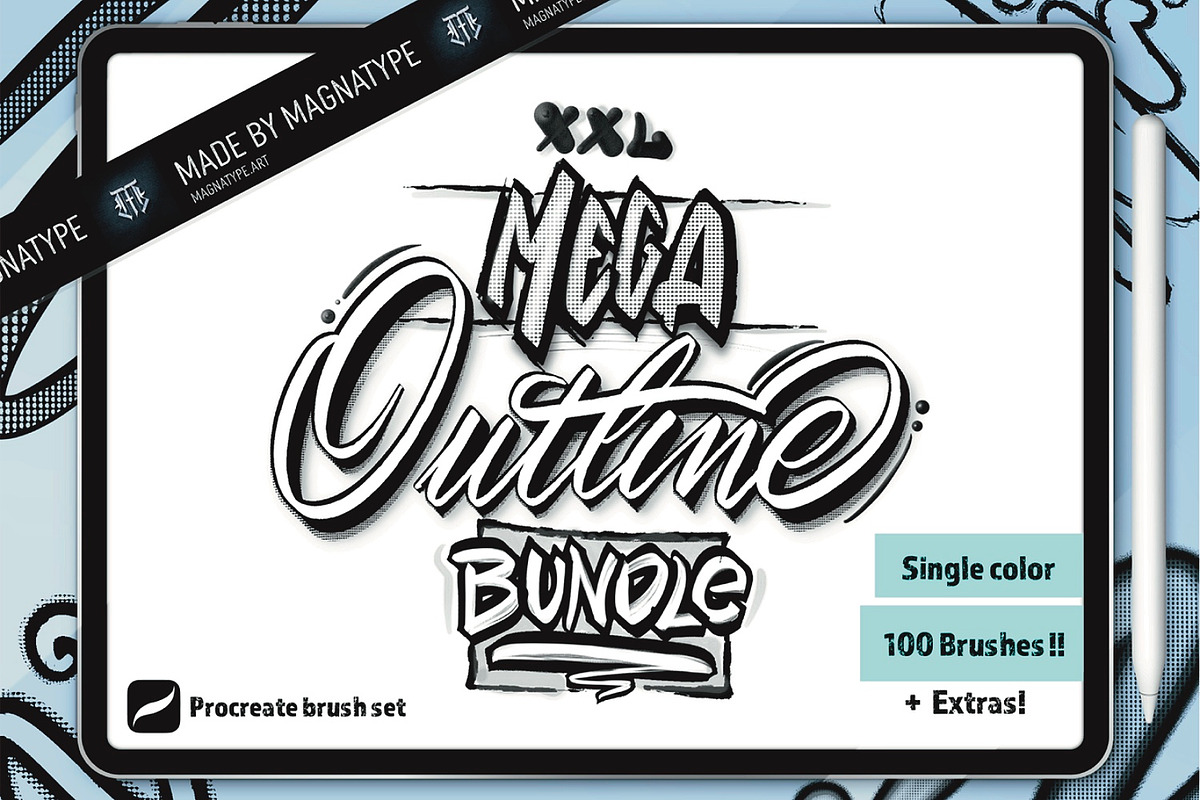 XXL Outline Procreate Brush Set, a Brush Add-On by Magnatype (Photo 1 of 8)